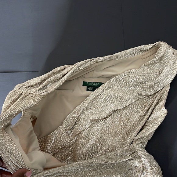 Metallic Silver Foil Stretch Ralph Lauren Evening Dress - Picture 9 of 17